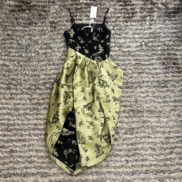 Rimless Dresses & Skirts - Rimless Black and Olive Floral Designer Dress, Size S